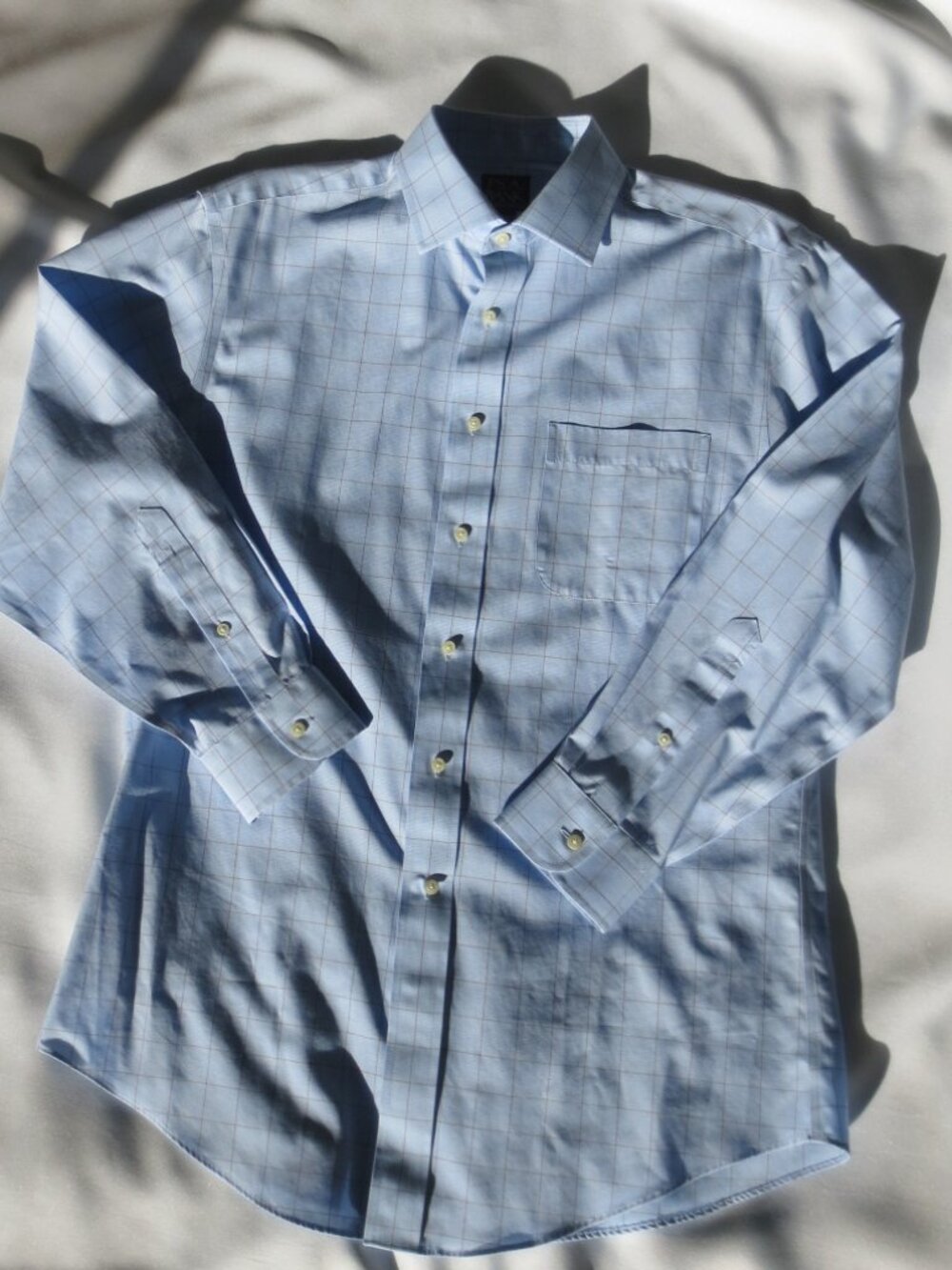 JOS A BANK mens DRESS shirt BUTTON long sleeve BLUE tailored SIZE 16/32
